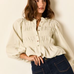 Blusa micropana fruncida beige